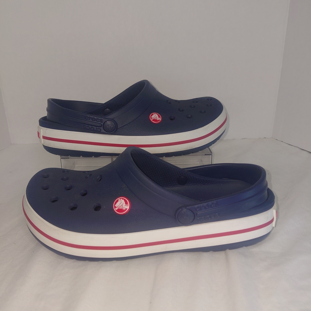 CROCS Kids Navy Blue Clogs with Red and White Accents Sz 6M-8W